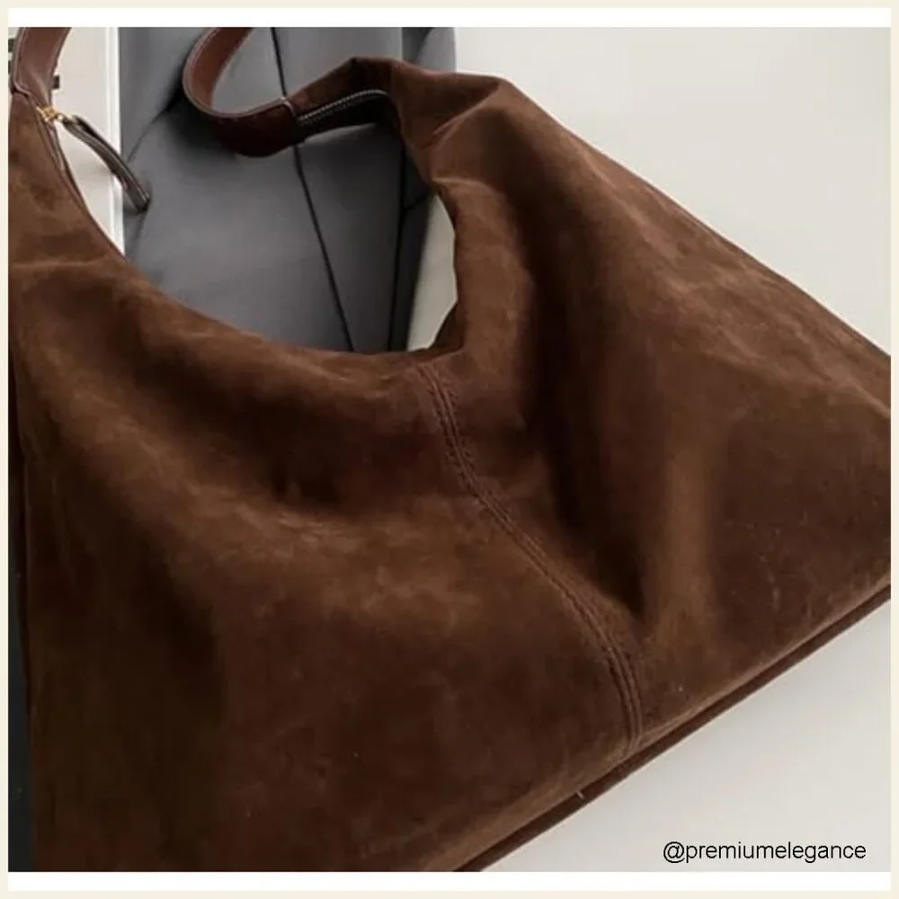 Large Faux Suede Hobo Shoulder Bag Tote for Work Travel Daily Use - Picture 6 of 7